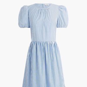 J Crew Factory Cotton-Blend Poplin Puff-Sleeve Tiered Midi Dress